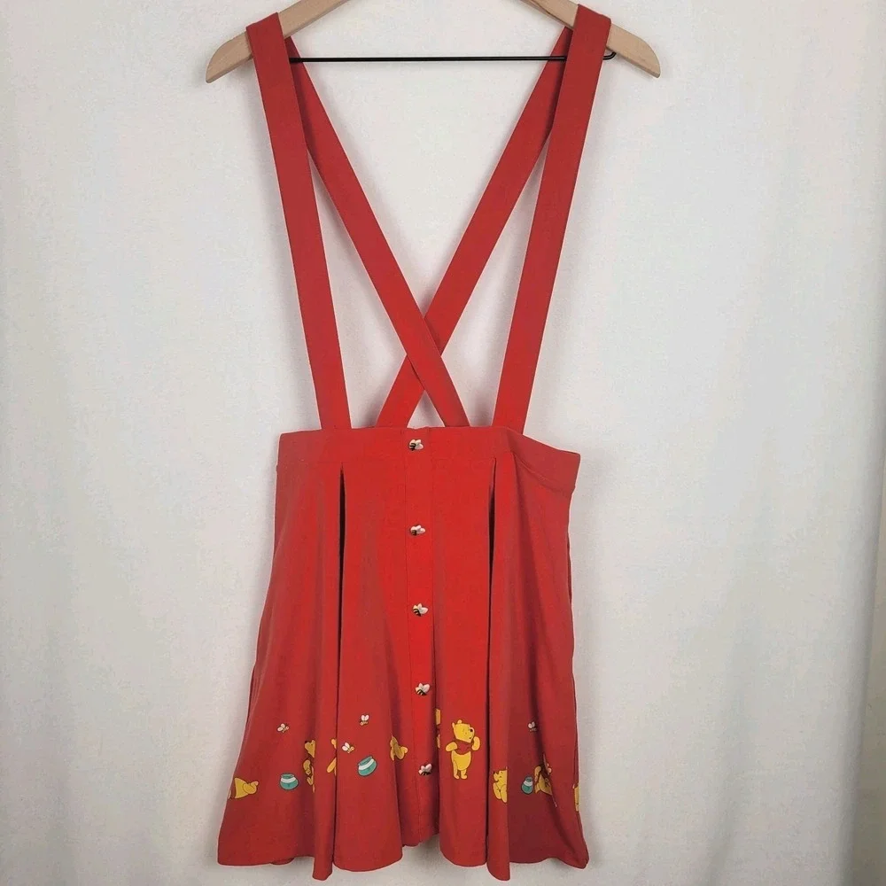 Disney Winnie The Pooh Balloon Ride Suspender Skirt Size M Red Pinafore Skater - Picture 1 of 14